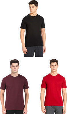 JOCKEY Solid Men Round Neck Black, Red, Maroon T-Shirt