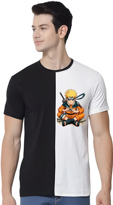 Smrink Printed Men Round Neck Black, White T-Shirt