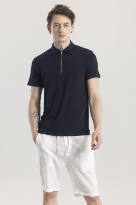 Snitch Solid Men Polo Neck Blue T-Shirt