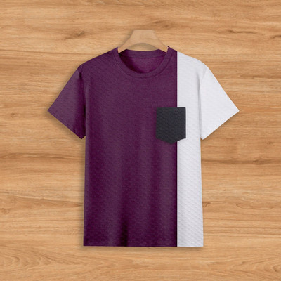 TANNU FAB Self Design Men Round Neck Purple T-Shirt