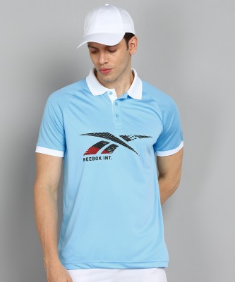 REEBOK Solid Men Polo Neck Blue T-Shirt