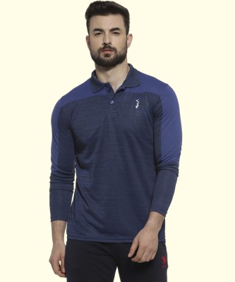 CAMPUS SUTRA Self Design Men Polo Neck Blue T-Shirt