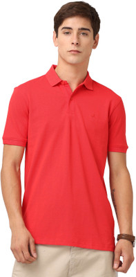 INFINIA Solid Men Polo Neck Red T-Shirt