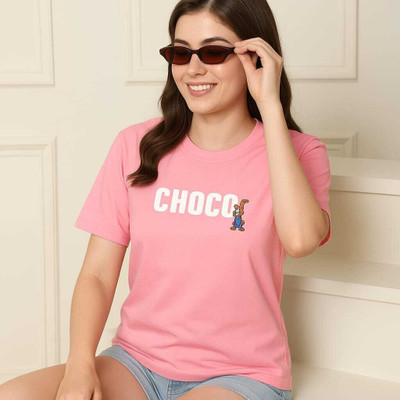 NEHA FASHIONNN Printed Women Round Neck Pink T-Shirt