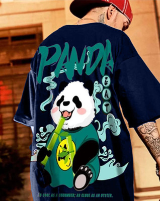 Povaxpo Graphic Print Men Round Neck Navy Blue T-Shirt