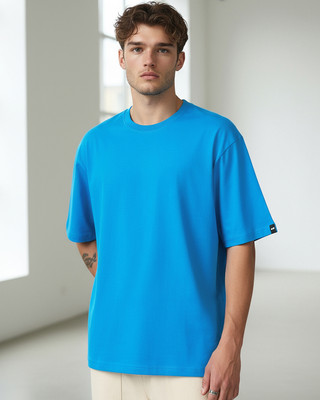 BEWAKOOF Solid Men Round Neck Blue T-Shirt