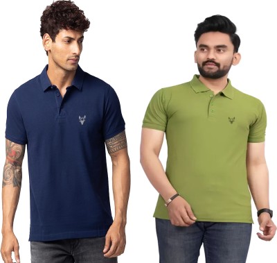 JH MART Solid Men Polo Neck Dark Blue, Green T-Shirt