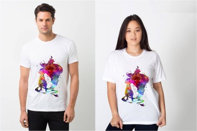 HamsaMART.com Solid Couple Round Neck White T-Shirt