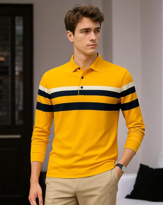 TrendShaper Solid Men Polo Neck Yellow T-Shirt