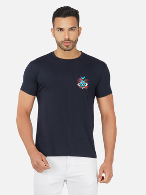 Moda Rapido Printed Men Round Neck Navy Blue T-Shirt