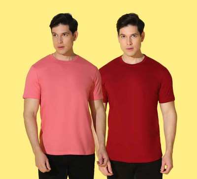 WOOSTRO Printed Men Round Neck Red, Pink T-Shirt