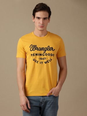 Wrangler Typography Men Round Neck Yellow T-Shirt