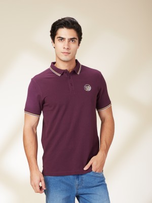 BEING HUMAN Solid Men Polo Neck Purple T-Shirt