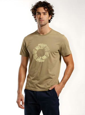 Glitchez Printed Men Round Neck Brown T-Shirt
