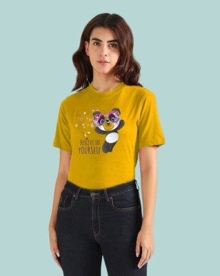 Parona Graphic Print Women Round Neck Yellow T-Shirt