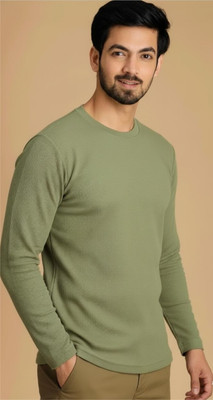 RajsriManyata Solid Men Henley Neck Green T-Shirt