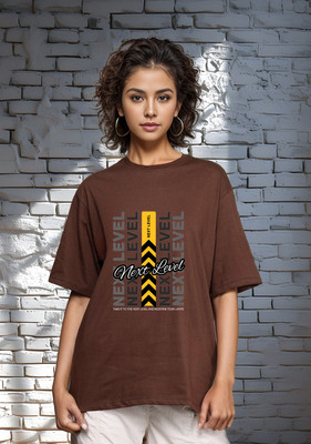 SLENOR Graphic Print Women Round Neck Brown T-Shirt