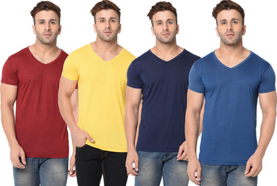 JB Jangoboy Solid Men V Neck Multicolor T-Shirt