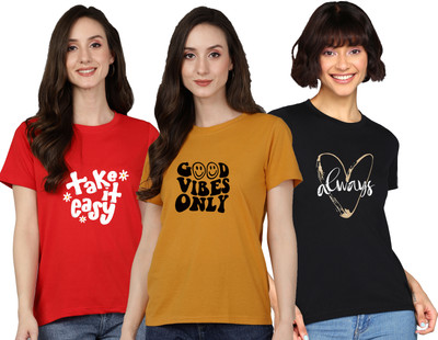 Adyavastram Graphic Print Women Round Neck Multicolor T-Shirt