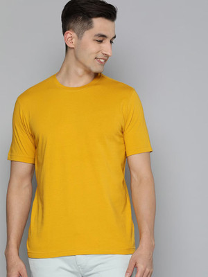 RULEDBYSUN Solid Men Round Neck Yellow T-Shirt