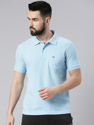 Force NXT Solid Men Polo Neck Blue T-Shirt