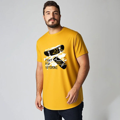 Toodlplus Printed Men Round Neck Yellow T-Shirt