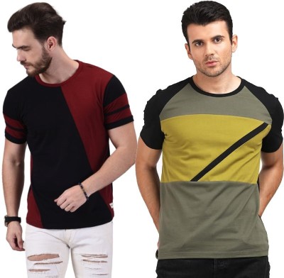 COUNTRY YARD Colorblock Men Round Neck Black, Green, Maroon T-Shirt