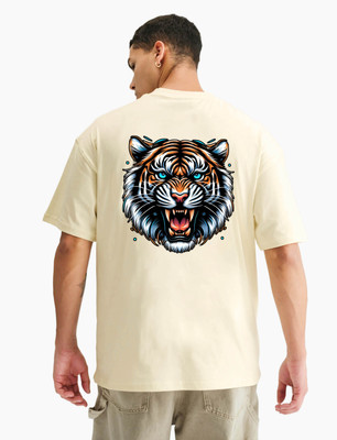 BubbleTwyst Graphic Print Men Round Neck Beige T-Shirt