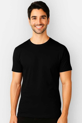 SHIMPEX Solid Men Round Neck Black T-Shirt