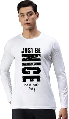 Aditi Fashion Printed, Typography Men Round Neck White T-Shirt