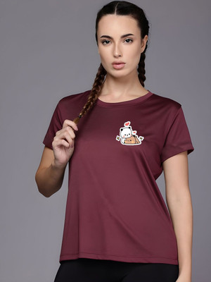 SZN Graphic Print Women Round Neck Maroon T-Shirt
