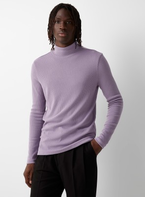 SIGHTBOMB Striped Men Turtle Neck Purple T-Shirt