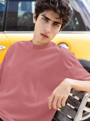 Incrroect Solid Men Round Neck Pink T-Shirt