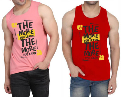 WOOSTRO Printed Men Scoop Neck Pink, Red T-Shirt