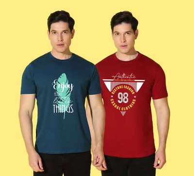 WOOSTRO Printed Men Round Neck Multicolor T-Shirt