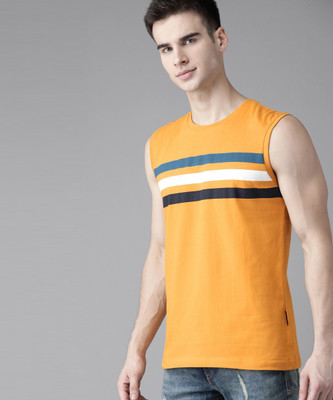 Roadster Striped Men Round Neck Yellow T-Shirt