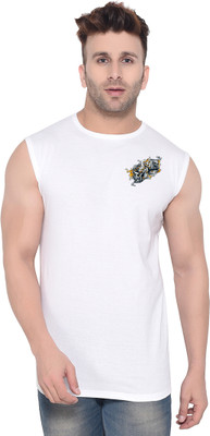 tfurnish Self Design Men Round Neck White T-Shirt