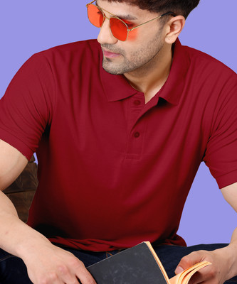 WOOSTRO Solid Men Polo Neck Red T-Shirt