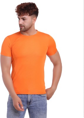 KASPY Solid Men Round Neck Orange T-Shirt