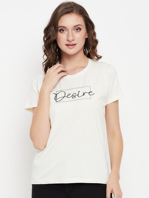 CANTABIL Printed Women Round Neck White T-Shirt