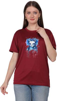 Ganpati Enterprise Printed Women Round Neck Maroon T-Shirt