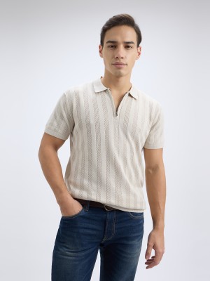 Pepe Jeans Striped Men Polo Neck Grey T-Shirt