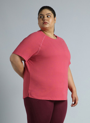 Cult Solid Women Round Neck Pink T-Shirt