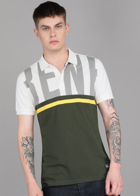 United Colors of Benetton Solid Men Polo Neck Dark Green T-Shirt