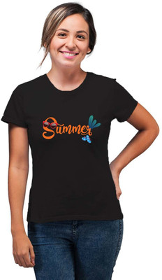 SmarTee Street Printed Women Round Neck Black T-Shirt