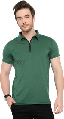 Moordale Fab Solid Men Polo Neck Dark Green T-Shirt