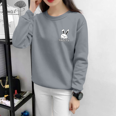 ISTA FASHION Printed Women Round Neck Grey T-Shirt