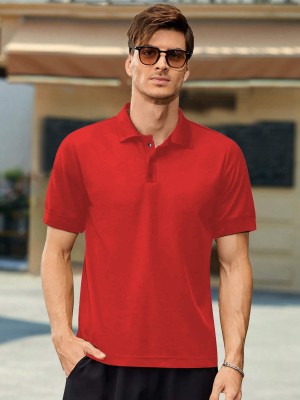 SCATCHITE Solid Men Polo Neck Red T-Shirt