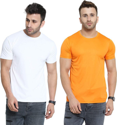 RIVAAZ Collections Solid Men Round Neck White, Yellow T-Shirt