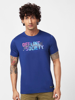 Spykar Typography Men Round Neck Blue T-Shirt